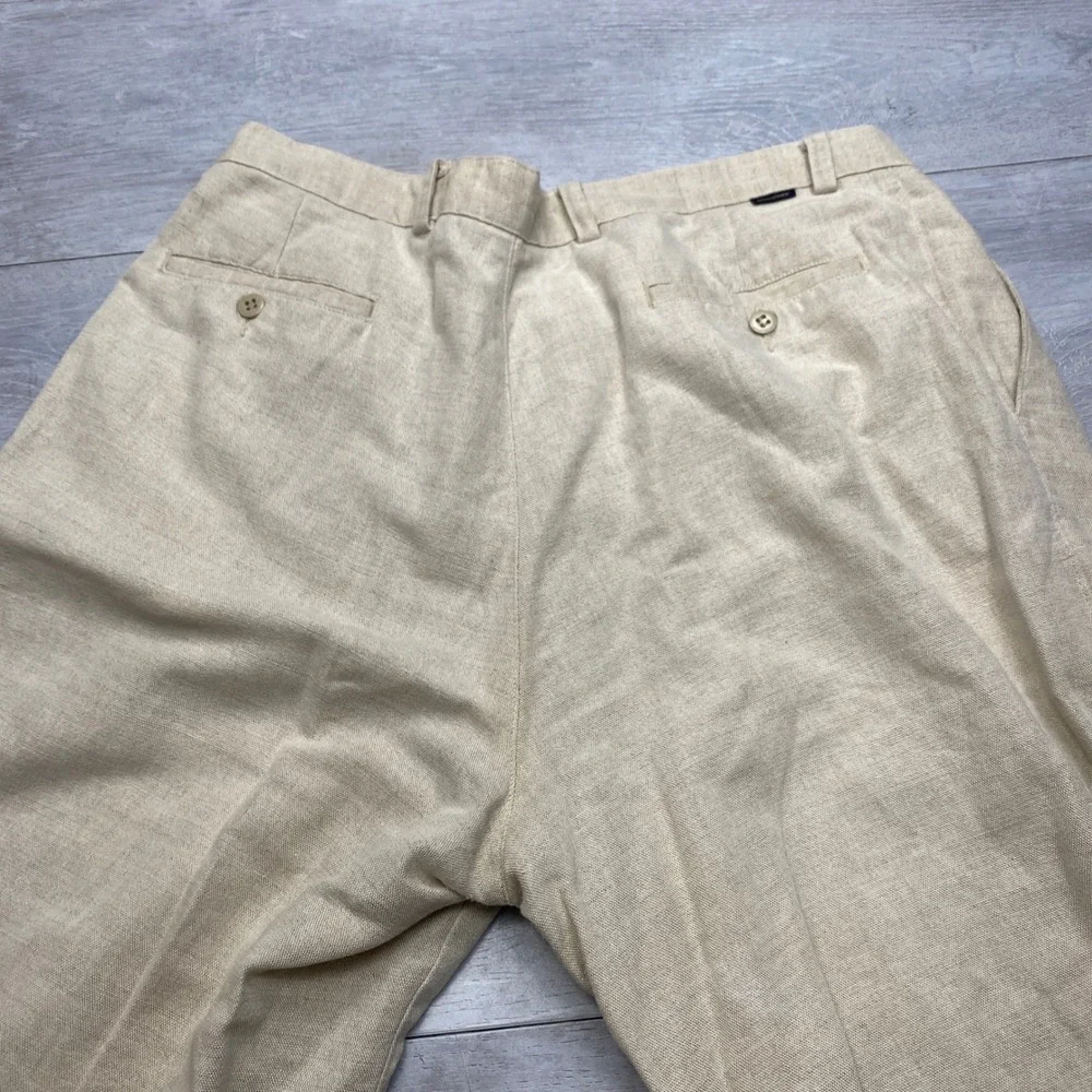 Dockers Linen Cotton Pleated Pants Mens 38x36 Beige Khaki Cuffed Summer Trousers